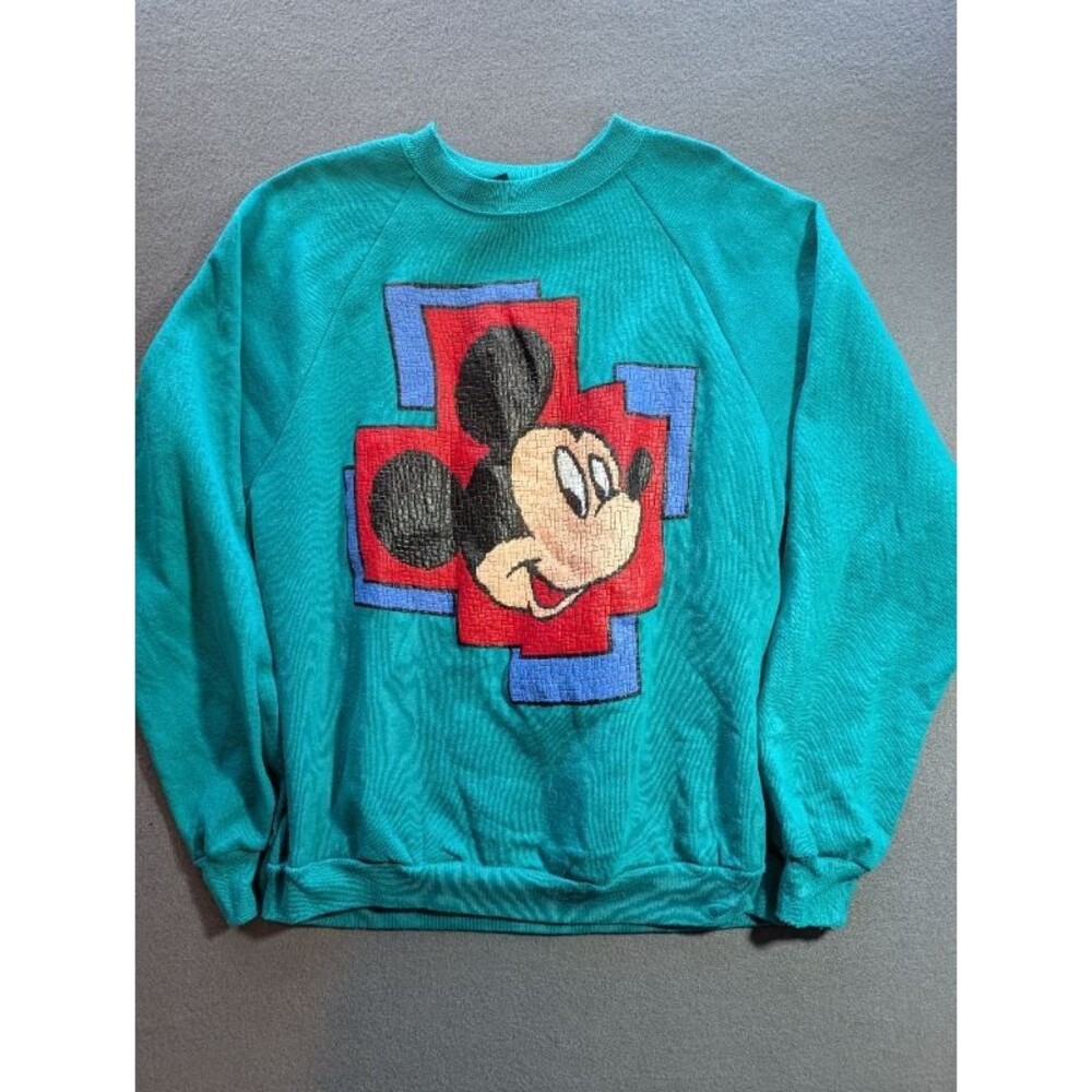 Vintage Mickey Unlimited Mens Sweater Made In USA Teal XL Mickey Mouse Disney